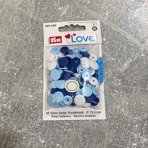 Prym Blue & White Non-sew Colour Snaps - 12.4mm 30 Pieces
