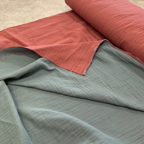 Double Sided Cotton Double Gauze: Rouge/Green