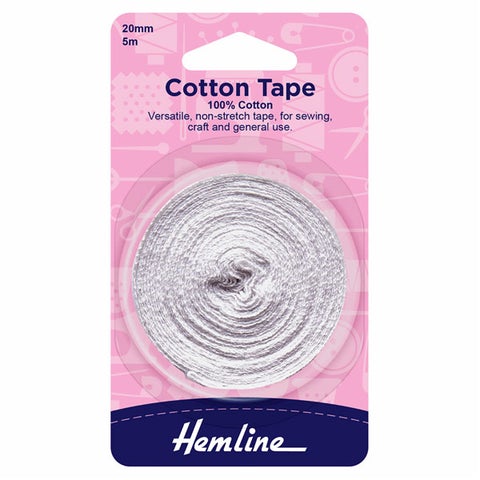 Hemline Cotton Tape: White - 5m x 20mm