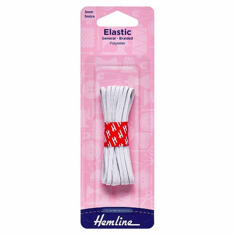 Hemline General Purpose Braided Elastic: 5m x 3mm