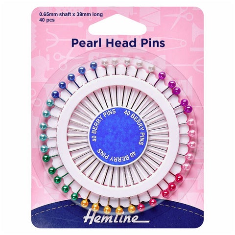 Hemline Assorted Pearl Heads Pins: Nickel - 38mm, 40pcs