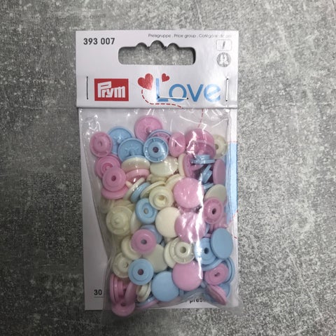 Prym Pale Pink / Light Blue / Pearl Non-sew Colour Snaps - 12.4mm 30 Pieces