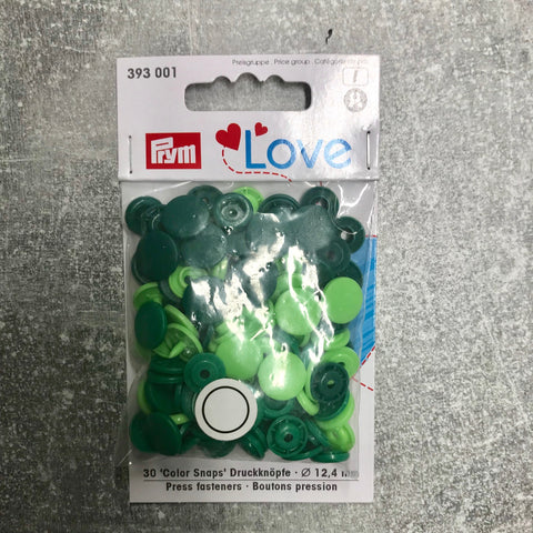 Prym Assorted Green Non-sew Colour Snaps - 12.4mm 30 Pieces