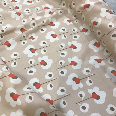 Peach Retro Floral Pima Cotton Lawn