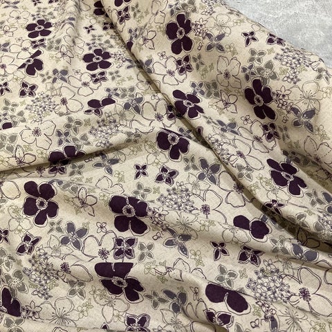 Purple Flower Block Print Linen/Viscose Mix
