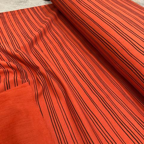 Terracotta & Black Stripe Organic Sweatshirt Fabric